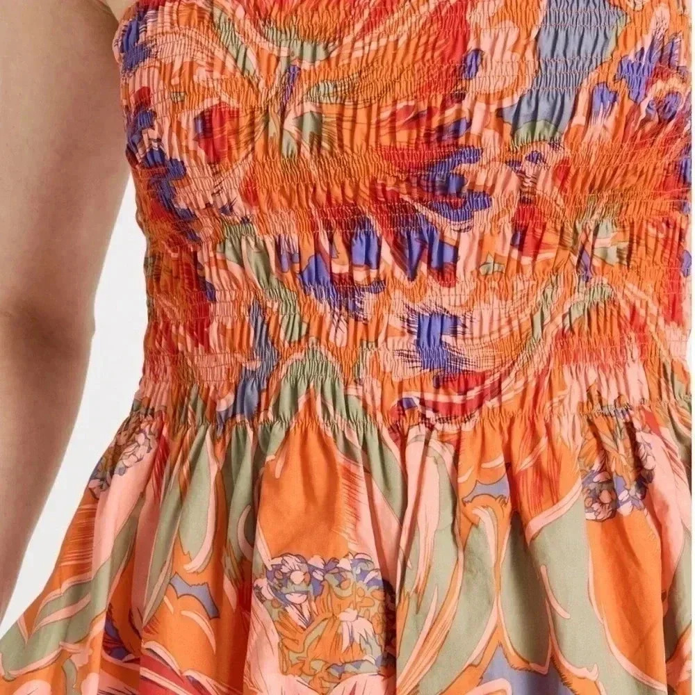 Mikoh Lido Women's Size 1 XS Vivid Floral Dress Midi Shirred Strapless Pockets - Picture 4 of 16